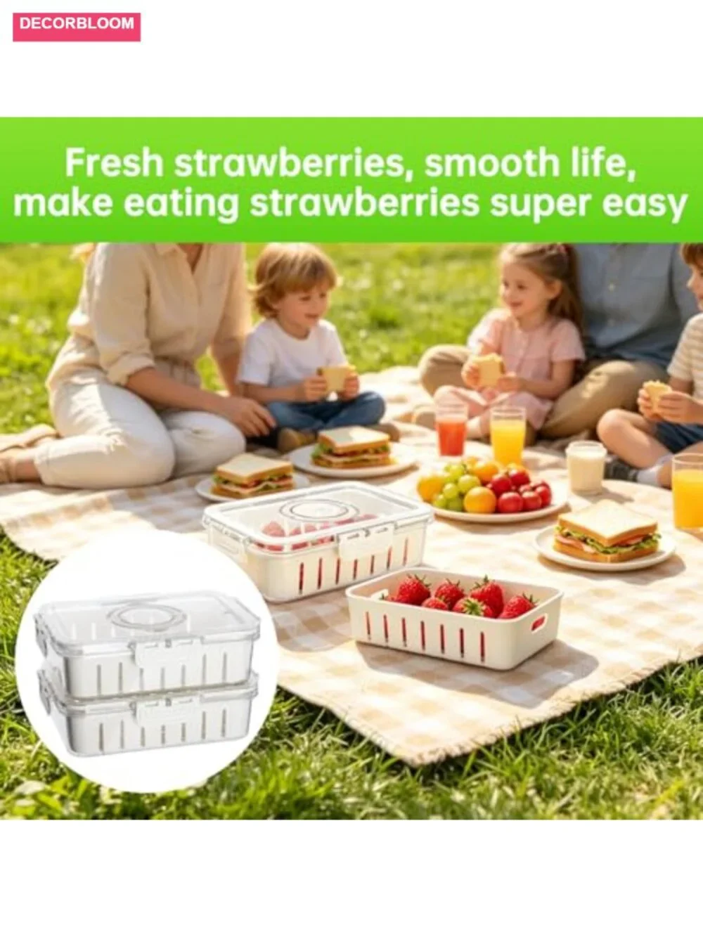 Fruit Storage Containers for Fridge with Handle, 2 Pack with Removable Mesh